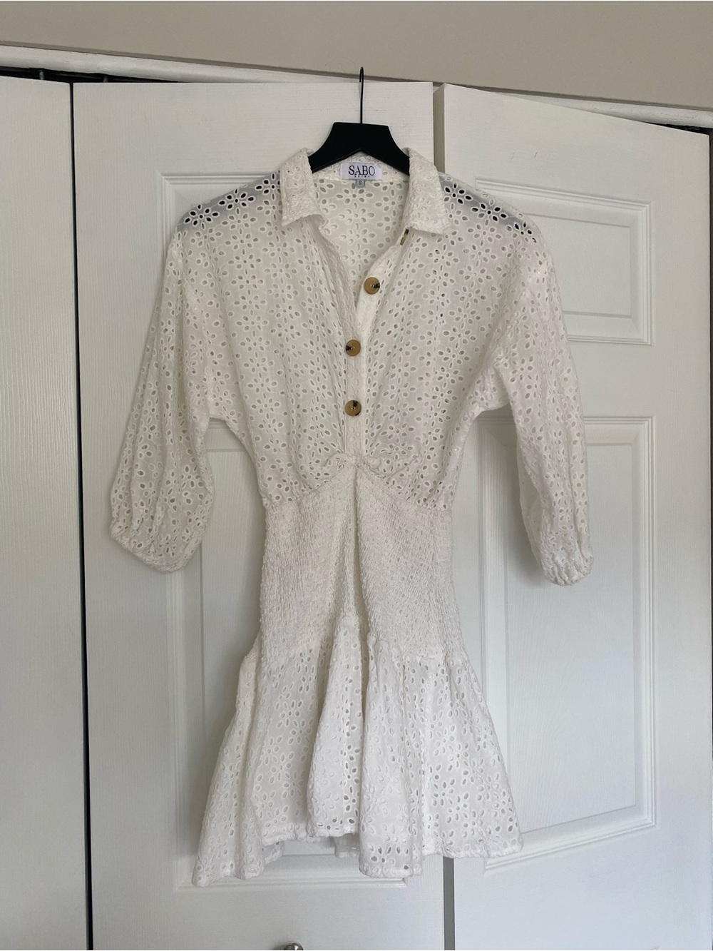 Sabo Skirt Blair White Eyelet Collared Mini Dress